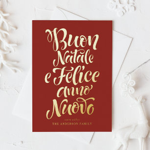 Red Buon Natale e Felice Anno Nuovo Script Foil Holiday Postcard