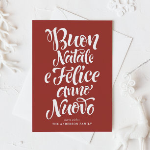 Red Buon Natale e Felice Anno Nuovo Script Holiday Card