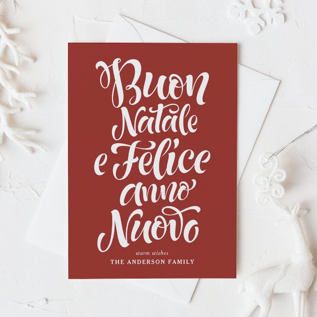 Red Buon Natale e Felice Anno Nuovo Script Holiday Postcard (Creator Uploaded)