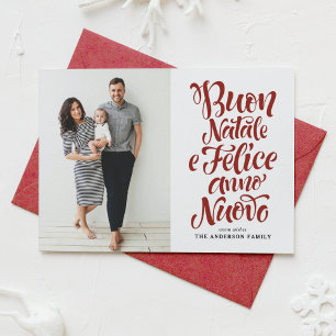 Red Buon Natale e Felice Anno Nuovo Script Photo Holiday Card