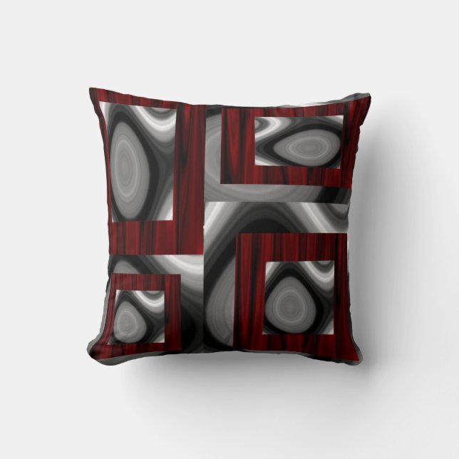 Red Burgandy & Grey Swirls Throw Pillow (Front)
