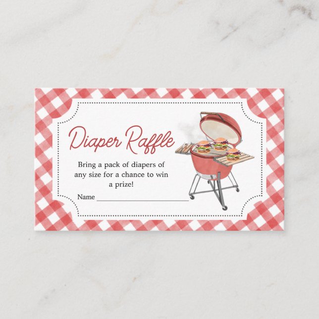 Red Burger BBQ Baby Shower Diaper Raffle Enclosure Card (Front)