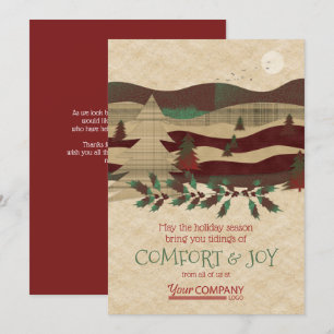 Red, Burgundy, Beige Rustic Company Holiday Cards