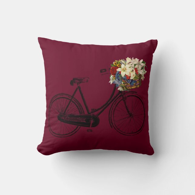 Red burgundy bicycle flower   Throw pillow (Front)