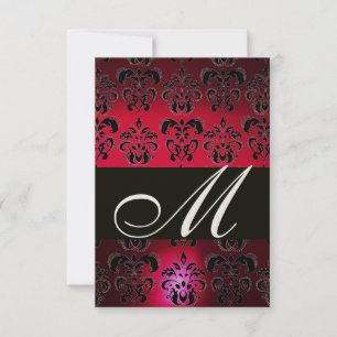 RED BURGUNDY BLACK DAMASK MONOGRAM RSVP ruby gold Card