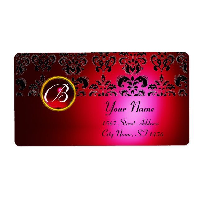 RED BURGUNDY BLACK DAMASK MONOGRAM, RUBY (Front)
