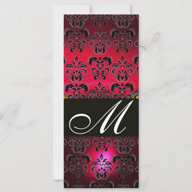 RED BURGUNDY BLACK DAMASK MONOGRAM ruby white Invitation (Front)