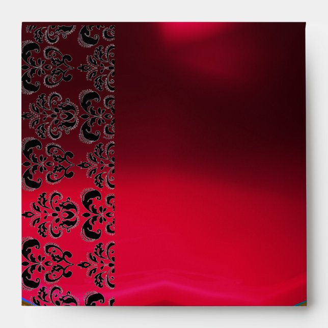 RED BURGUNDY BLACK DAMASK Ruby Gold Envelope (Front)