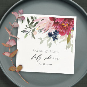 Red Burgundy Blush Blue Floral Bunch Baby Shower Napkin