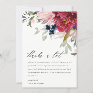 Red Burgundy Blush Blue Floral Bunch Bridal Shower Thank You Card