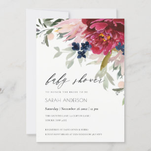 Red Burgundy Blush Floral Baby Shower Invite