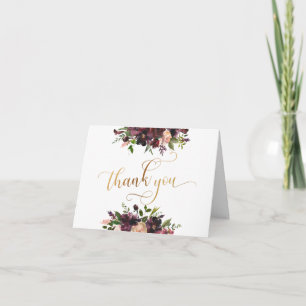 Red Burgundy & Blush Floral, Gold Thank You Script Card