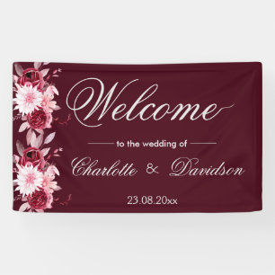 Red Burgundy Blush Pink Watercolor Welcome Wedding Banner