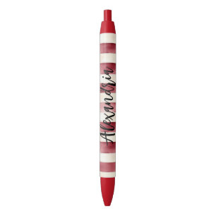 Red Burgundy Cream Stripes Christmas Black Ink Pen