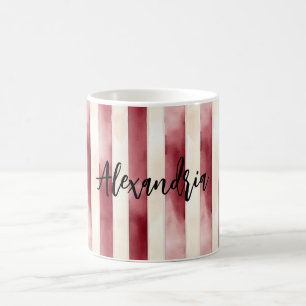 Red Burgundy Cream Stripes Christmas Coffee Mug