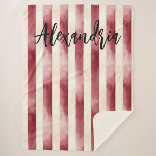 Red Burgundy Cream Stripes Flowers Leaves Sherpa Blanket