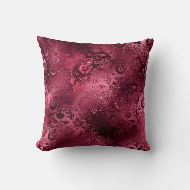 Red Burgundy Damask Ornate Cushion (Front)