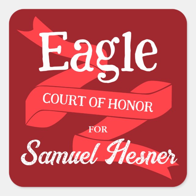 Red, Burgundy Eagle Scout Court of Honor Party Square Sticker (Front)