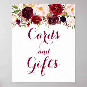 Red Burgundy Floral Cards And Gifts Wedding Poster