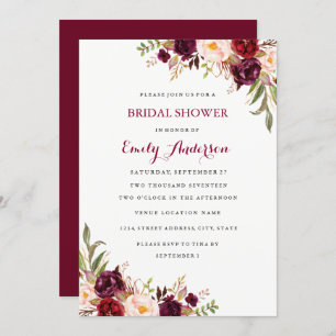 Red Burgundy Floral Fall Bridal Shower Card
