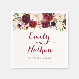 Red Burgundy Floral Fall Wedding Napkin