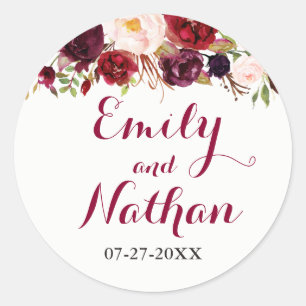 Red Burgundy Floral Fall Wedding Sticker