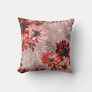 Red, burgundy flowers. cushion