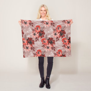 Red, burgundy flowers. fleece blanket