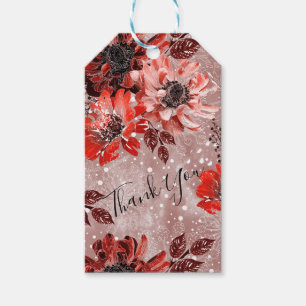Red, burgundy flowers. gift tags
