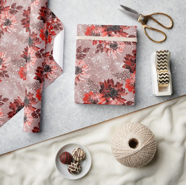 Red, burgundy flowers. wrapping paper (Crafts)