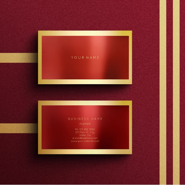 Red Burgundy Gold Framed Metallic Minimal Lux Business Card (Red Burgundy Gold Framed Metallic Minimal Lux Business Card)