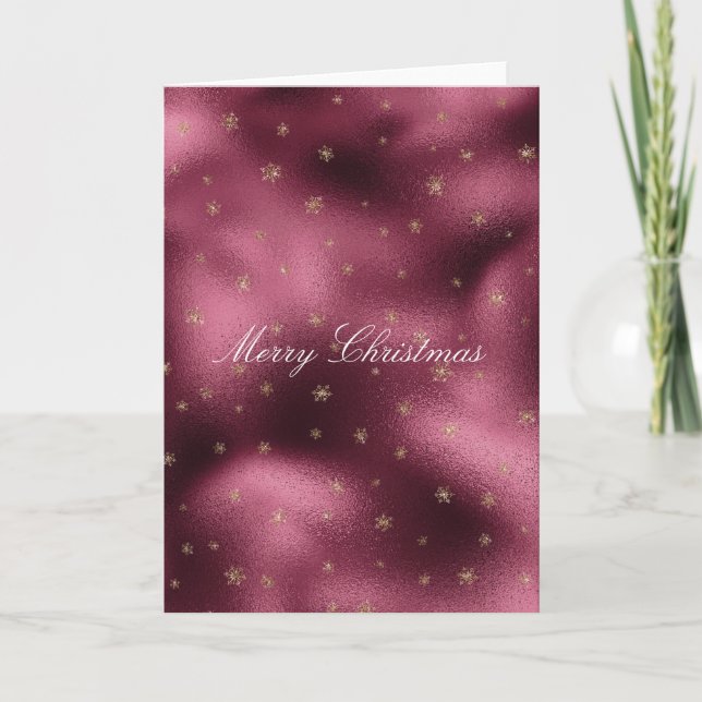 Red Burgundy Gold Glitter Snowflakes     Card (Front)