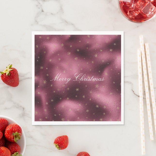 Red Burgundy Gold Glitter Snowflakes     Napkin (Insitu)