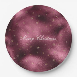 Red Burgundy Gold Glitter Snowflakes     Paper Plate