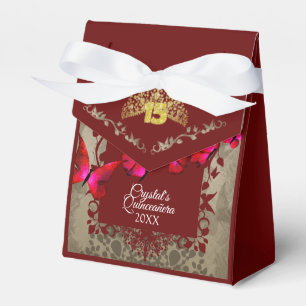 Red, Burgundy, Gold Tiara Quinceanera Favour Box