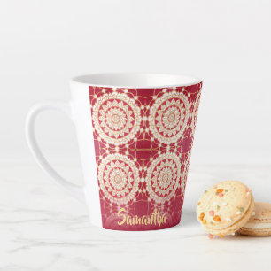 Red Burgundy Gold White Mandala Pattern Latte Mug