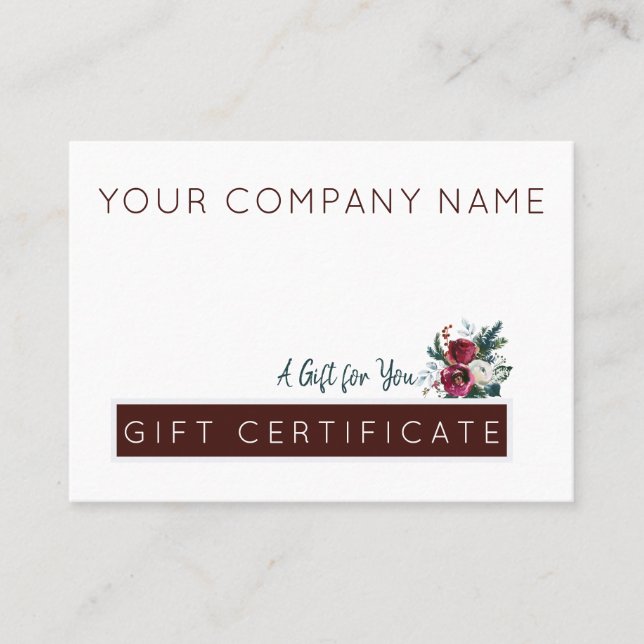 Red Burgundy Green Christmas Gift Certificate (Front)
