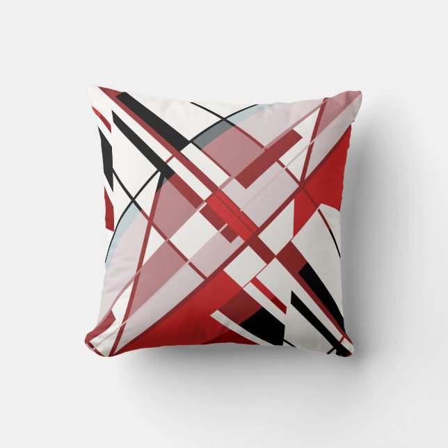 Red Burgundy Grey Black White Diagonal Angular Cushion (Front)