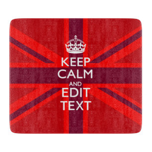 Red Burgundy Keep Calm Your Text Union Jack Flag Cutting Board