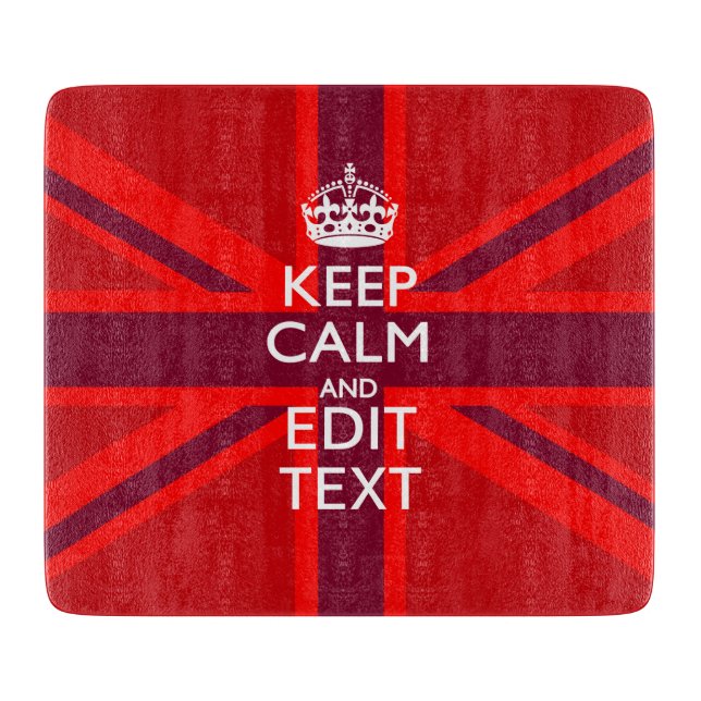 Red Burgundy Keep Calm Your Text Union Jack Flag Cutting Board (Front)