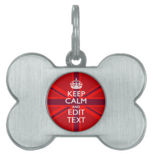Red Burgundy Keep Calm Your Text Union Jack Flag Pet Name Tag