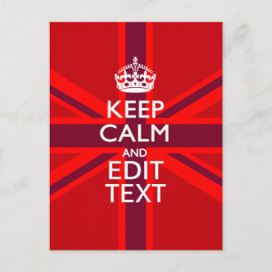 Red Burgundy Keep Calm Your Text Union Jack Flag Postcard