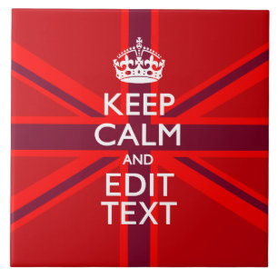 Red Burgundy Keep Calm Your Text Union Jack Flag Tile