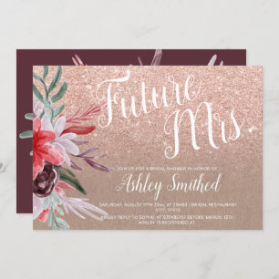 Red burgundy kraft floral glitter bridal shower invitation