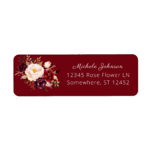 Red Burgundy Marsala Floral Return Address 2 Label