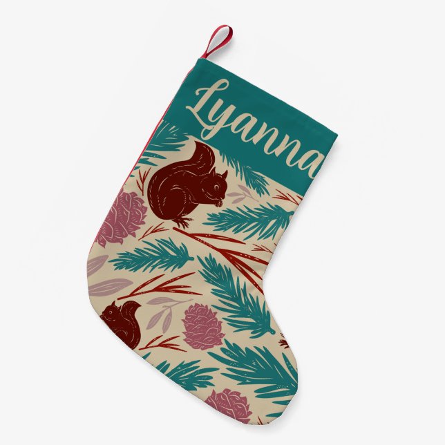 Red Burgundy Pattern Retro Cosy Christmas Charm Small Christmas Stocking (Front (Hanging))