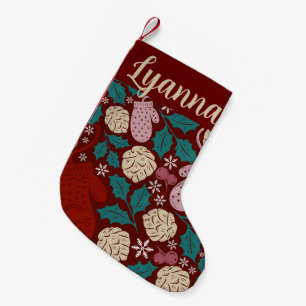 Red Burgundy Pattern Retro Cosy Christmas Charm Small Christmas Stocking