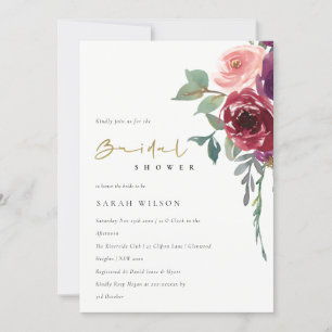RED BURGUNDY PEACH  FLORAL BRIDAL SHOWER INVITE