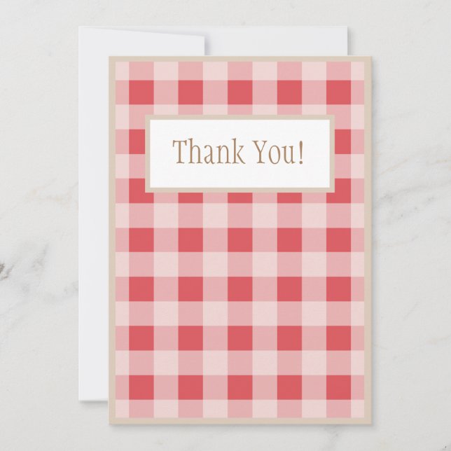 Red Burgundy Plaid Gingham Country Wedding Thank You Card (Front)
