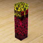 RED BURGUNDY RIBBON, BLACK GOLD ART NOUVEAU DAMASK WINE BOX<br><div class="desc">Elegant gold yellow gift box with vibrant 3D red ruby gemstone , classy, unique Art Nouveau damask, easily customisable with your text for wedding wine, nuptial gift , sweet 16, baby showers, bridal showers, quinceanera birthday parties, Bat Mitzvah, romantic engagement showers, Christmas, , holiday , office , family reunions ,...</div>
